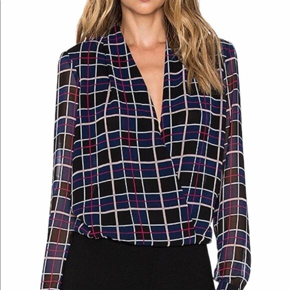 Lovers + Friends Black and Pink Plaid Blouse size small EUC - Picture 1 of 4